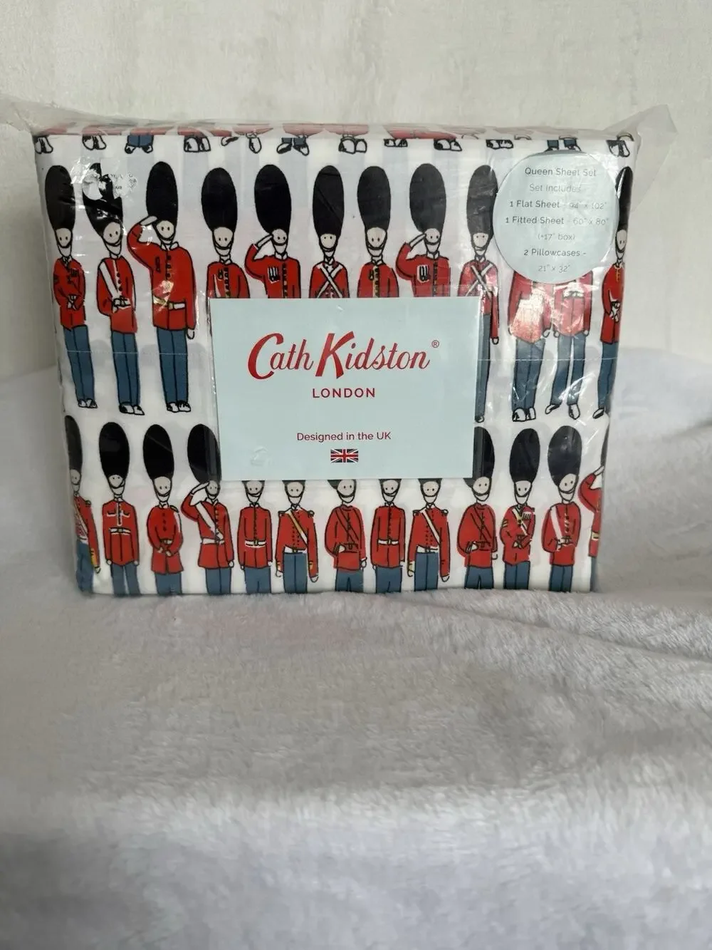 New Cath Kidston London Guards Christmas Queen Sheet Set 4 Piece 100% Cotton